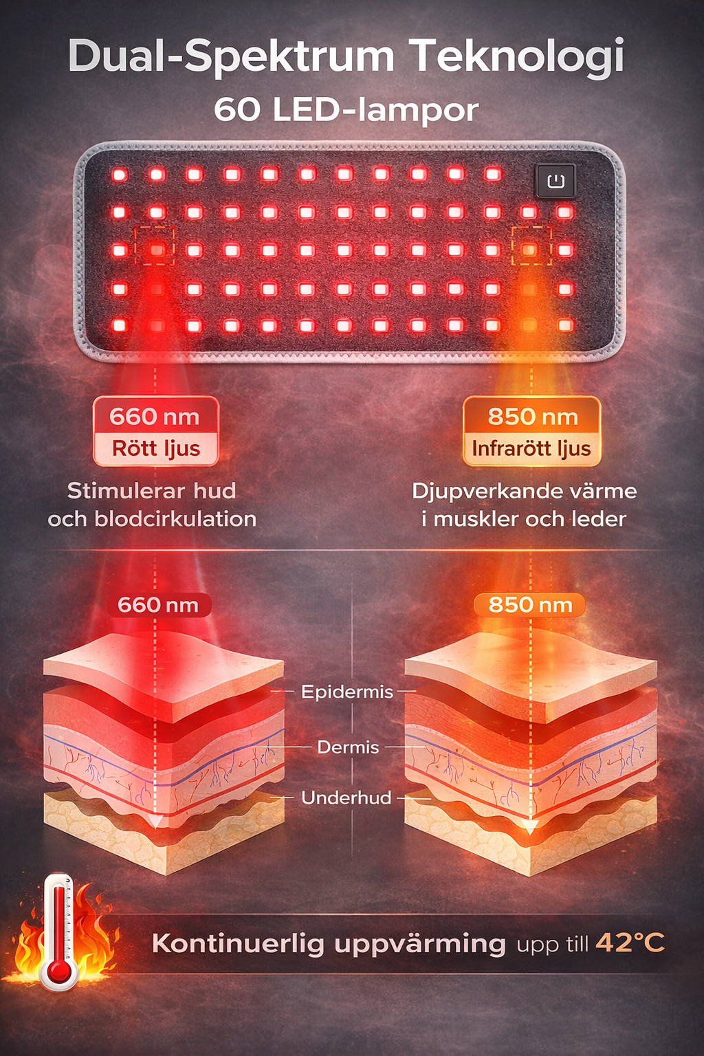 Röd Ljusterapi Midjebälte - 60 LED för Rygg, Midja & Muskelåterhämtning