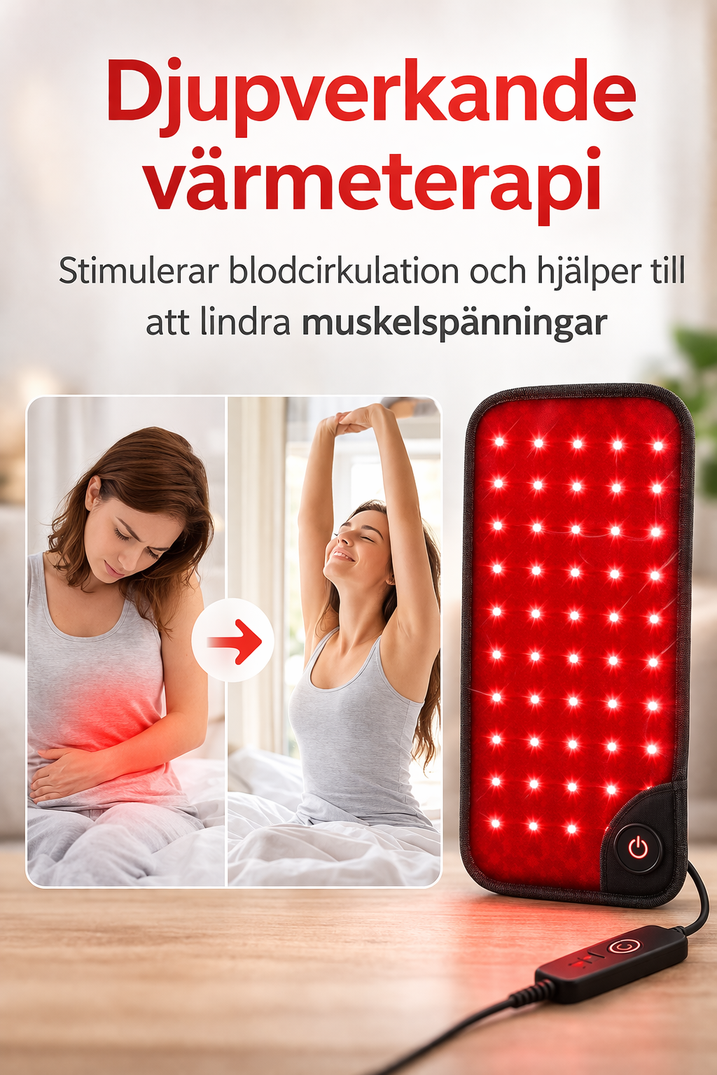 Röd Ljusterapi Midjebälte - 60 LED för Rygg, Midja & Muskelåterhämtning