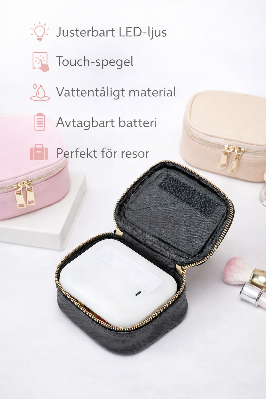 Sminkväska med LED-spegel